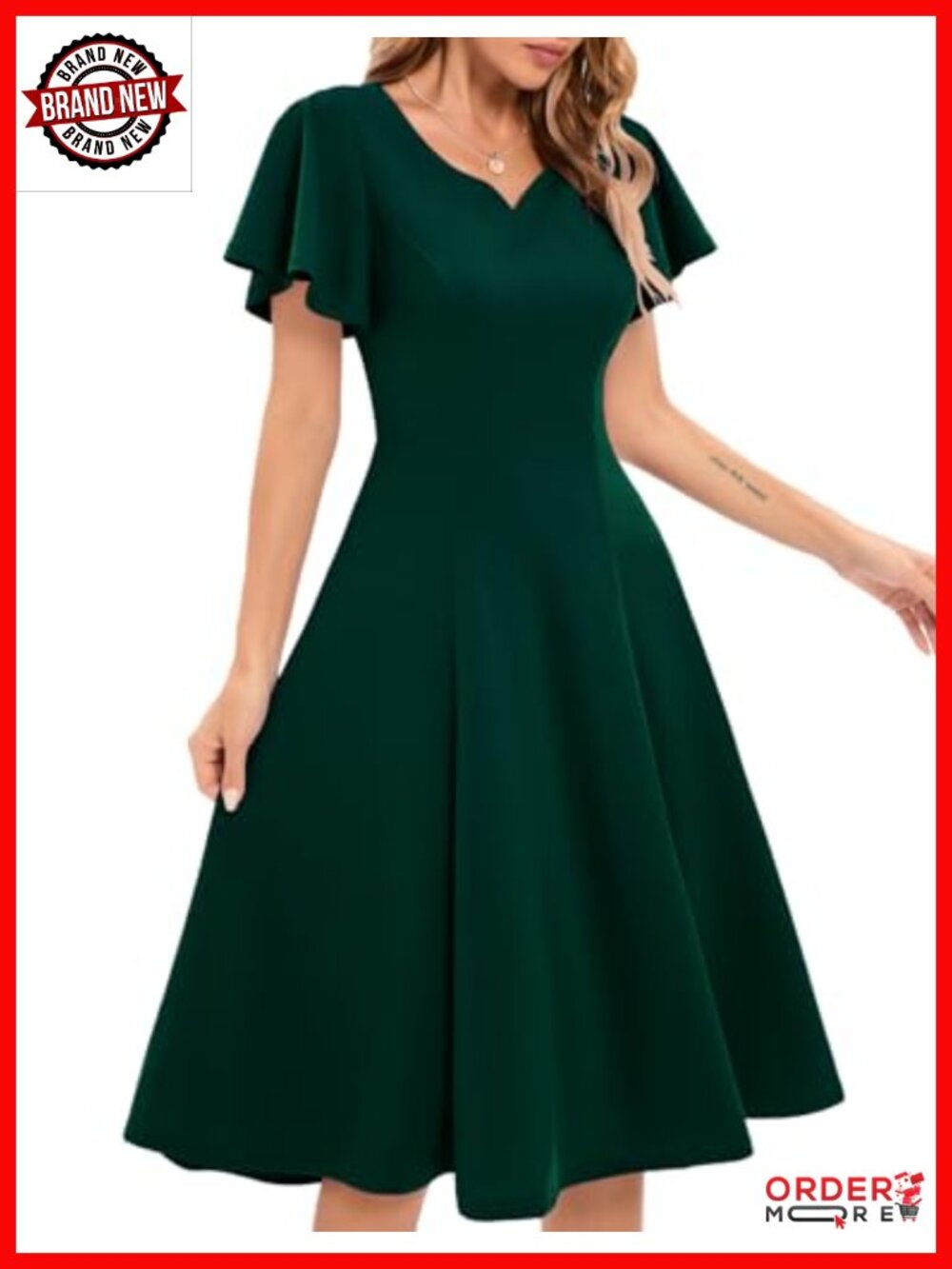 Vintage Fit and Flare Dress with Flare Sleeves and Sweetheart Neckline